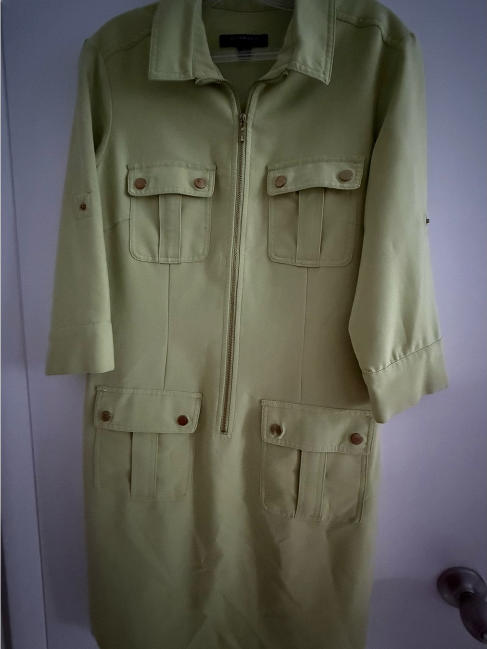 Sharagano Light Green Utility Zip-Front Jacket Dress